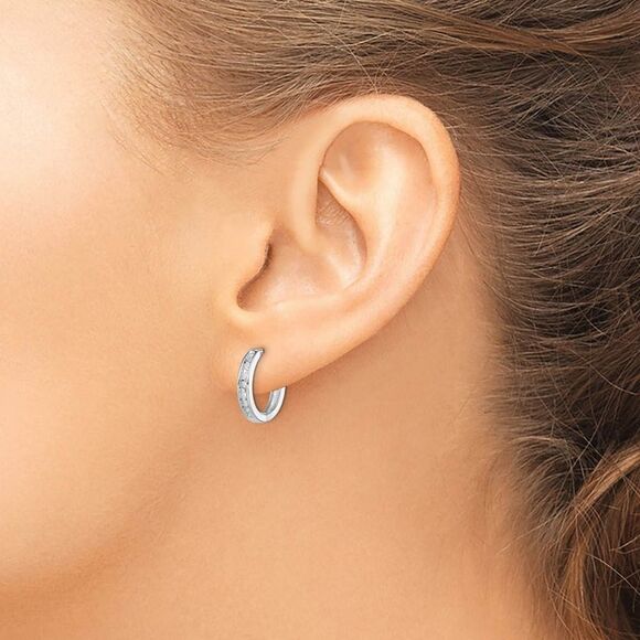 1/10 Carat Diamond Huggie Round Hoop Earrings in Sterling Silver, 13mm - Picture 3 of 5
